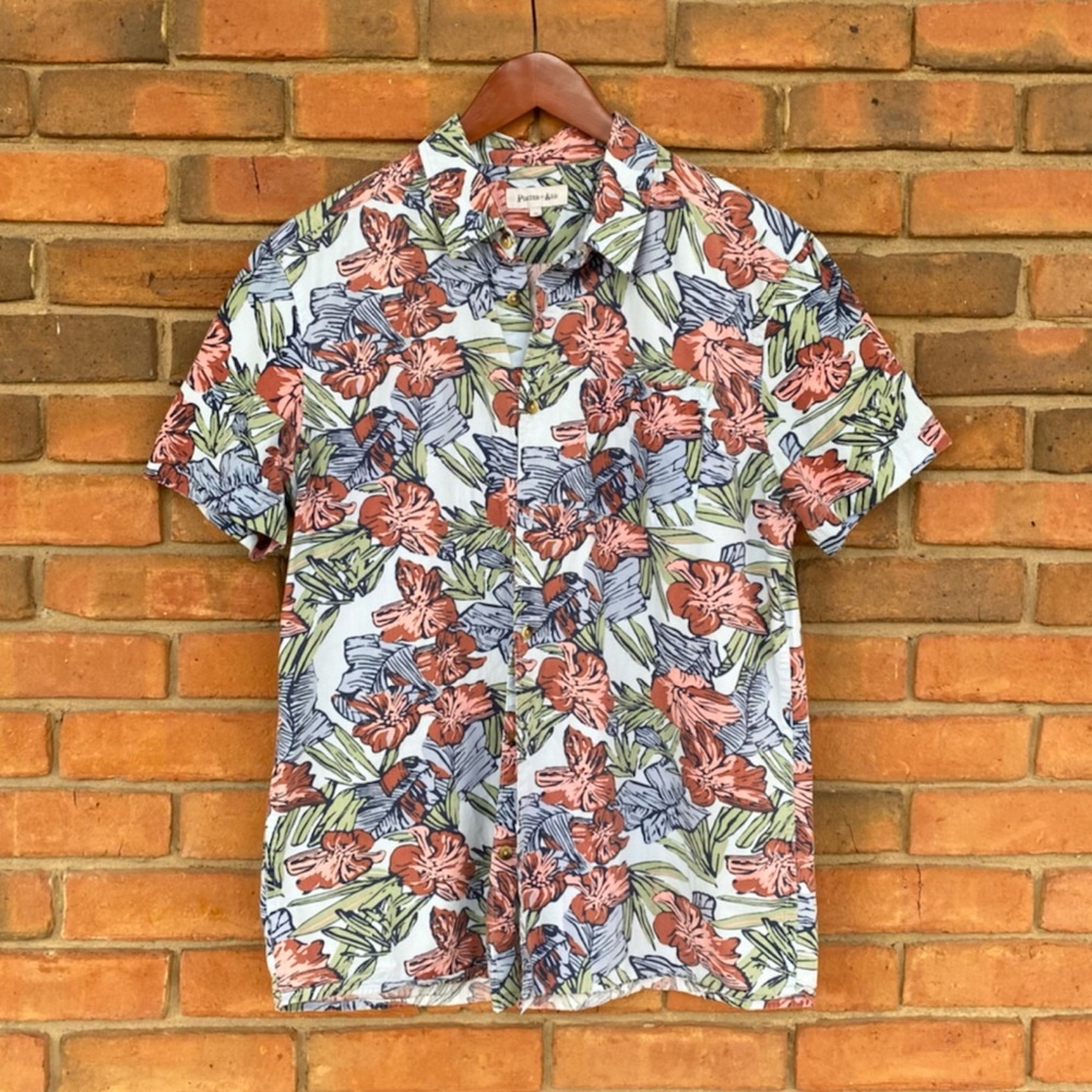 Porter + Ash Men’s Floral Button Down Short Sleeve 100% Cotton Size M